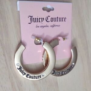 Juicy Couture Engraved Iconic Logo Gold Flat Hoop Crystal y2k Bling Earrings